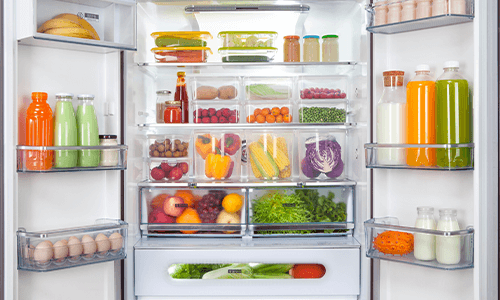 open fridge full of food