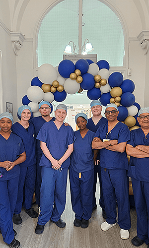 healthcare team with balloons